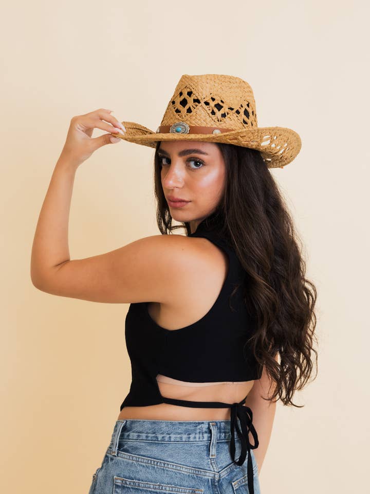 Western-Cowboyhut aus Raffia-Gewebe für Mädchen für den Großhandel von Leto Accessories