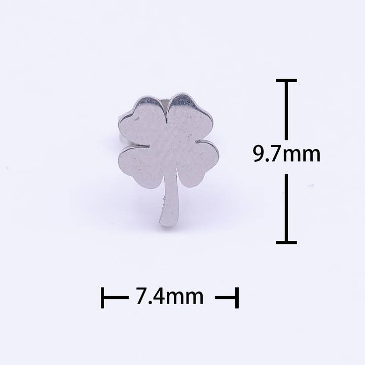 Aim Eternal - Wholesale Stud/Post Earrings - Stainless Steel Lucky Clover Leaf Quatrefoil Silver Stud Earrings | Y2442
