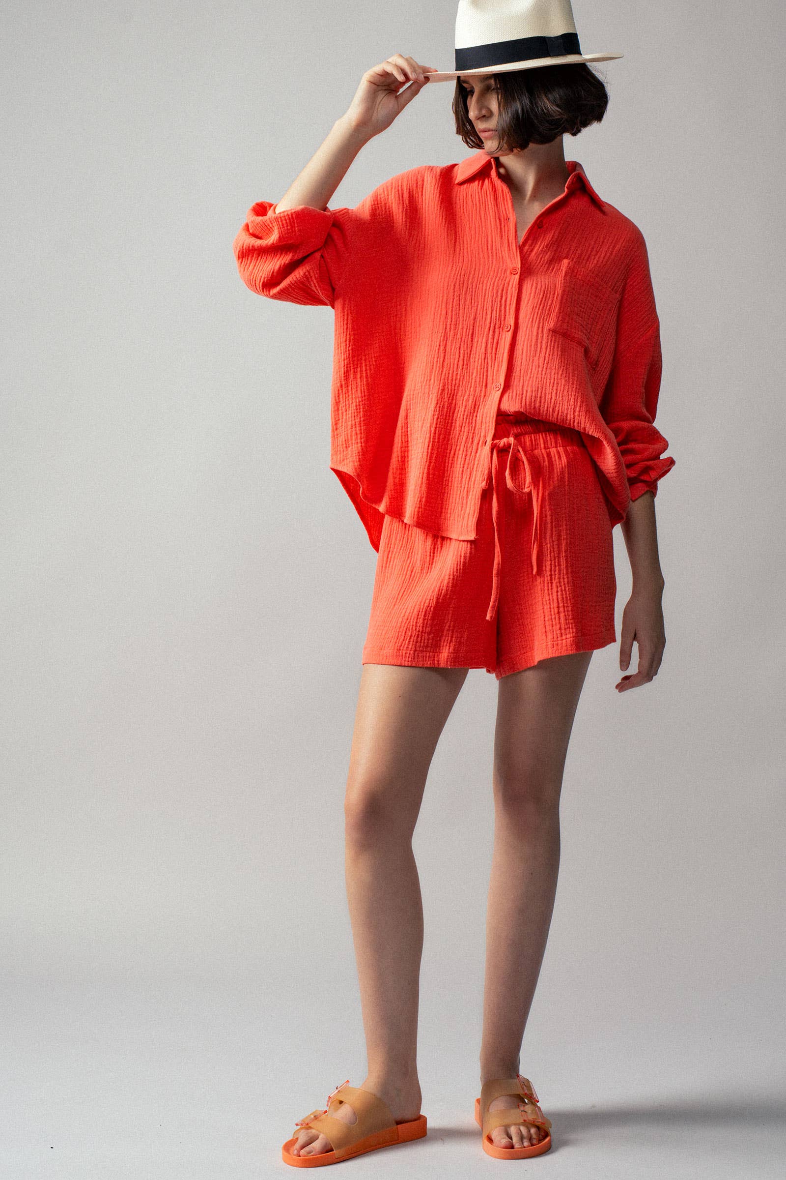 Urban Daizy - Wholesale Lounge Set - Women's - Crinkle Cotton Gauze Resort Button-Up Set3