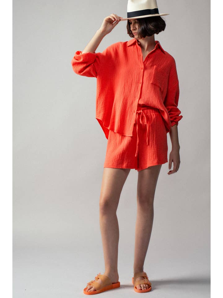 Urban Daizy - Wholesale Lounge Set - Women's - Crinkle Cotton Gauze Resort Button-Up Set3