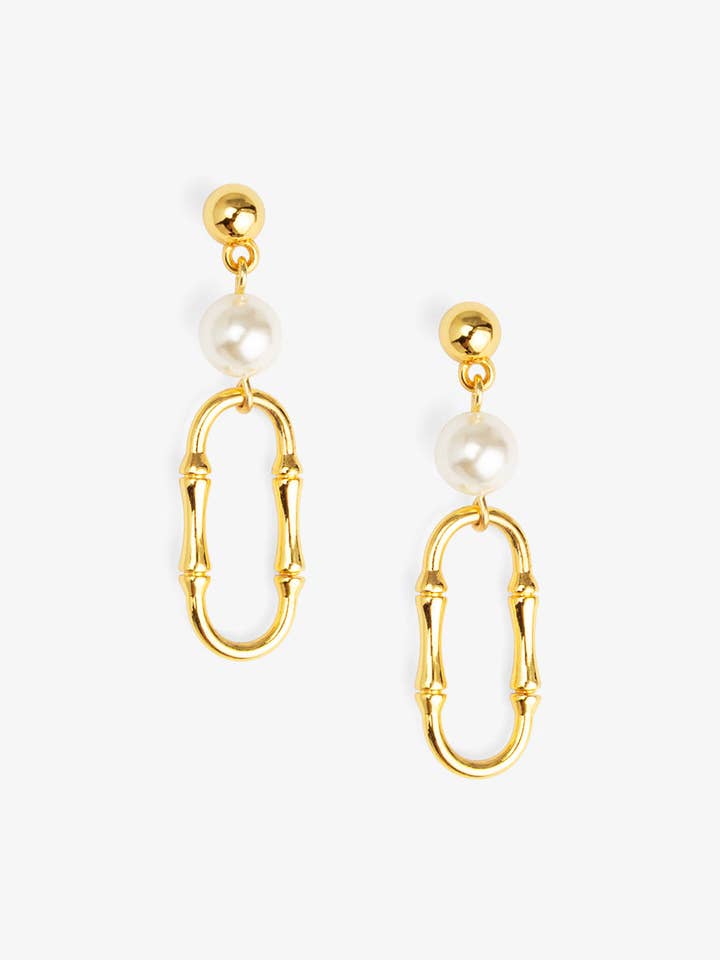 Bamboo Link Pearl Drop Earring for wholesale by VIOROO