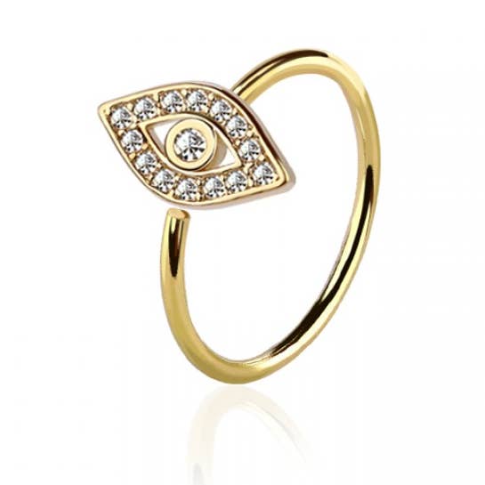 CRAVE BODY JEWELRY - Wholesale Nose Ring - CZ PAVED EVIL EYE TOP 316L SURGICAL STEEL O-RING NOSE HOOP1