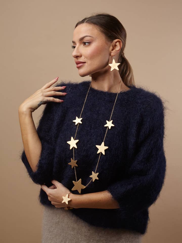 Star metallic wood earrings for wholesale by Bijondo