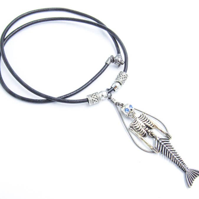 Oh, Heart! – Engroshandel Halskæde med vedhæng – Havfrue skelet læder halskæde2