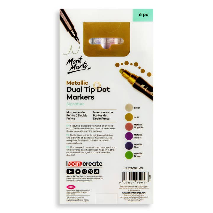 Mont Marte Usa, Inc. - Wholesale Marker - Metallic Dual Tip Dot Markers Signature 6pc2