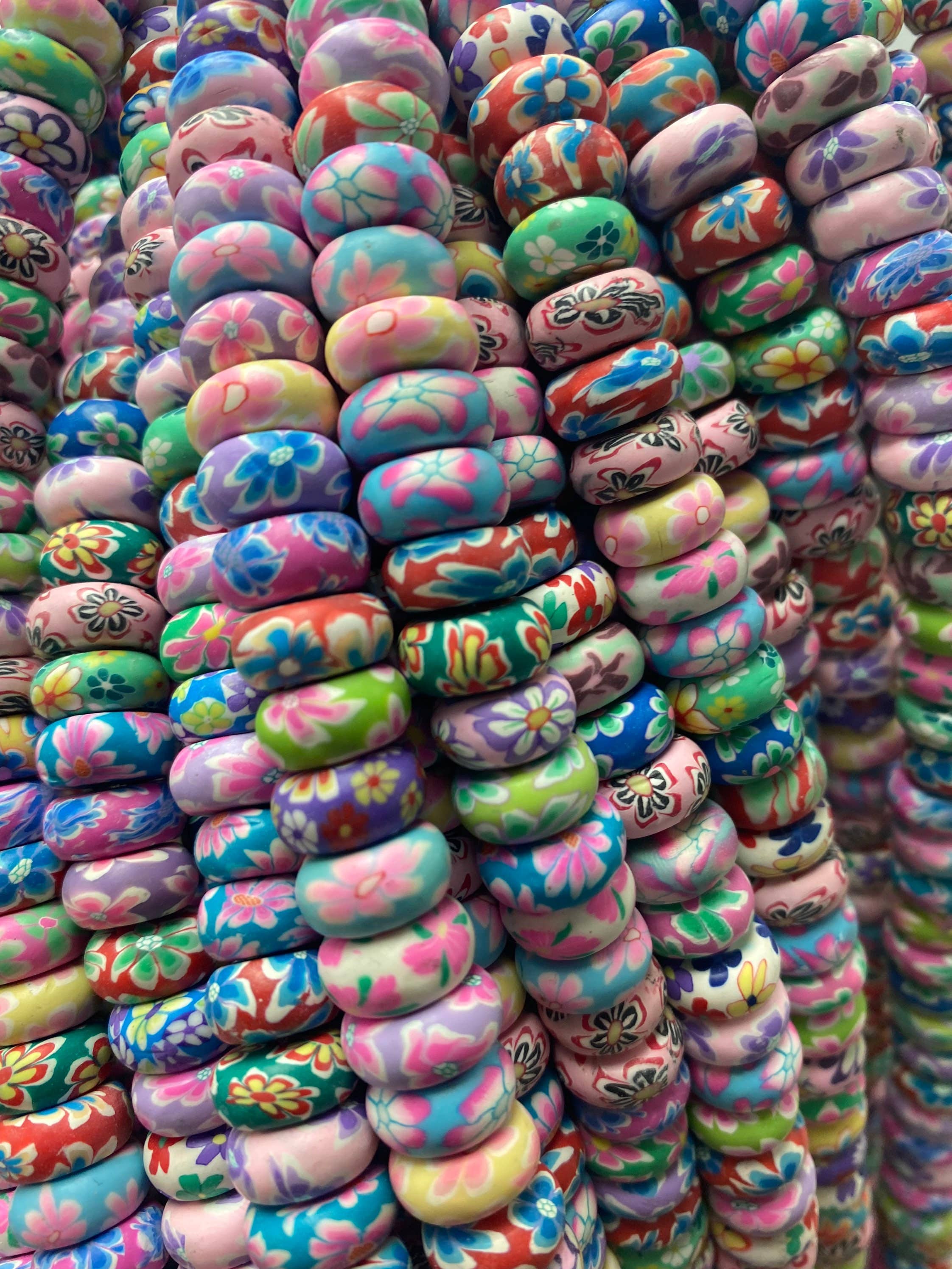 The Bead Bazaar - Wholesale Beads - Bright Flower Beads, 90's Boho Accent Rondelle Flower Beads, Colorful Strand of Flower Beads, Kids DIY Jewelry For Bracelet, Flower Accent Beads1