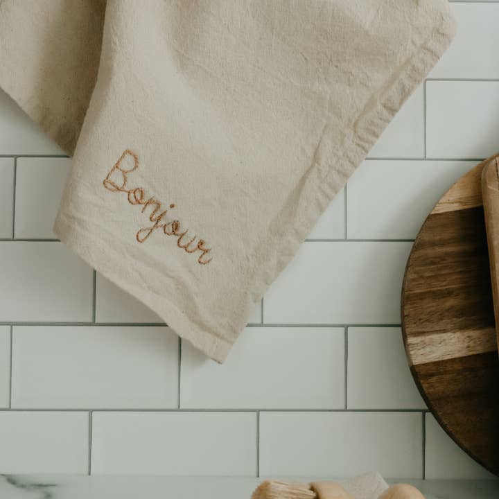 Eloise et moi – wholesale Kökshandduk – Handbroderad Handfärgad Ekologisk bomull Kökshandduk2