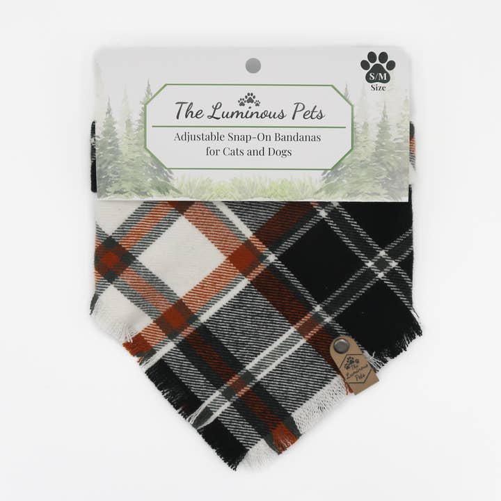 The Luminous Pets - Wholesale Pet Bandana - Dog - Rustic Autumn Plaid Bandana | Cat & Dog Bandana | Snap-On