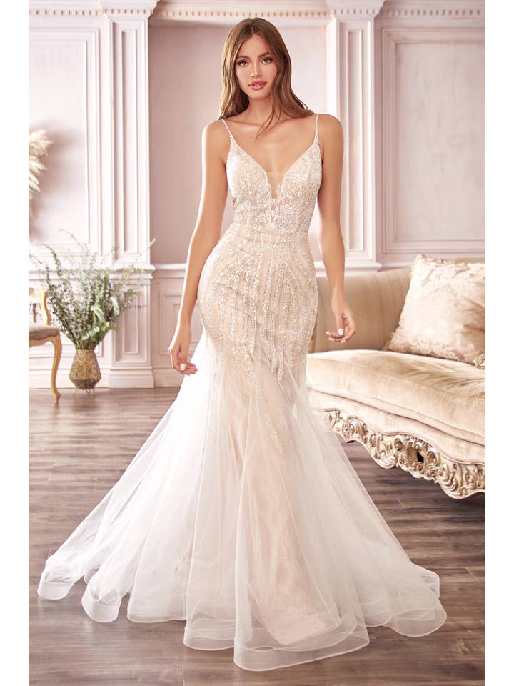 Off White BEADED MERMAID WEDDING DRESS for wholesale on Faire