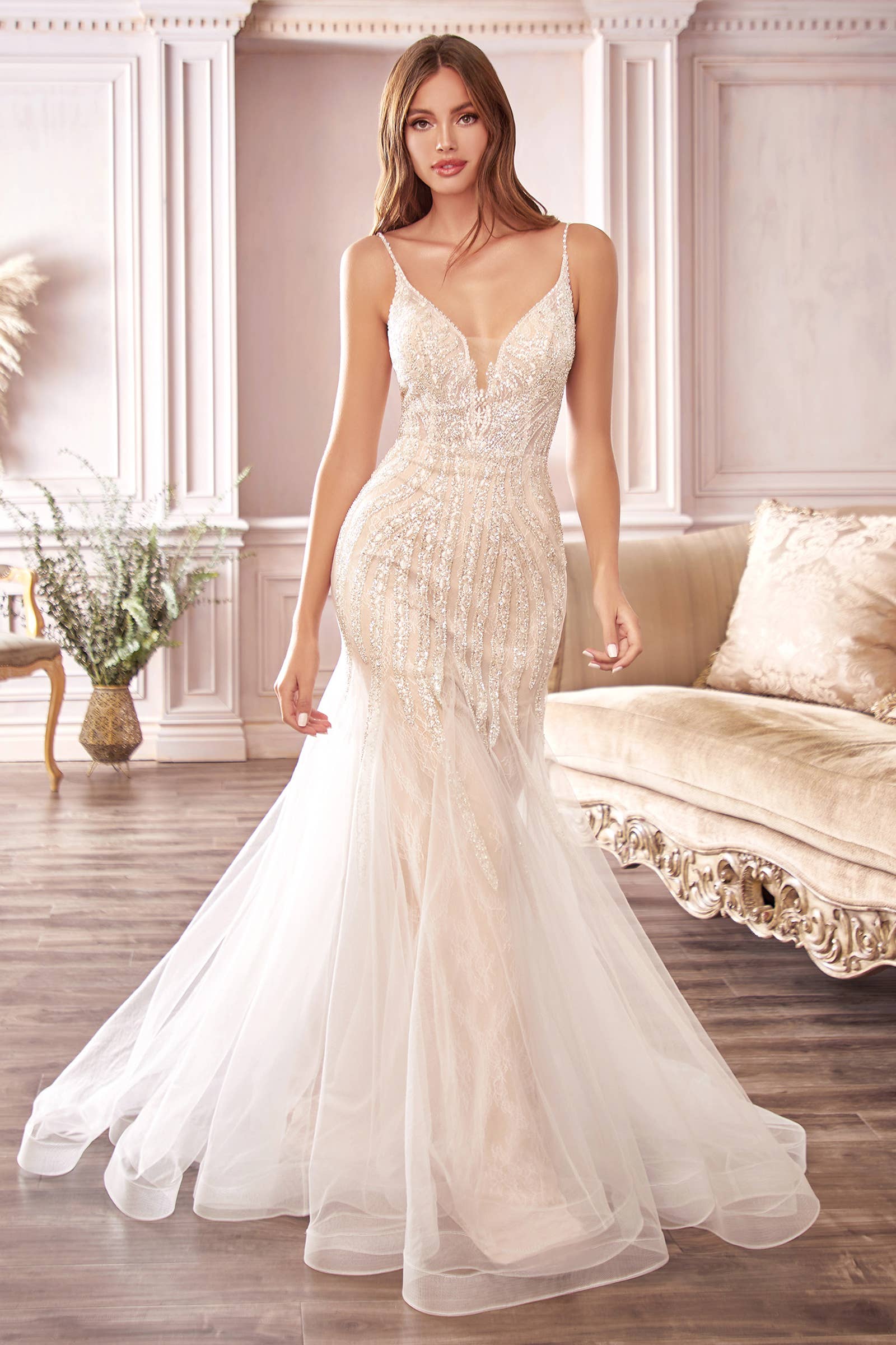 Off White BEADED MERMAID WEDDING DRESS for wholesale on Faire