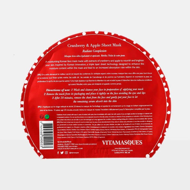 Vitamasques - Wholesale Skincare Face Mask - Cranberry & Apple Repair Face Mask Boxset