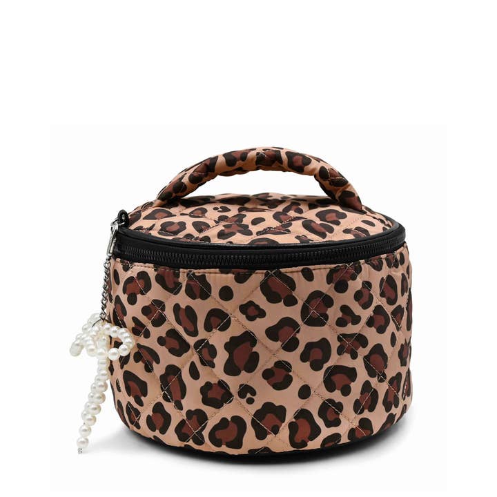 Leopard Printed Quilted Glam Bag with Charm for wholesale by OMG Accessories