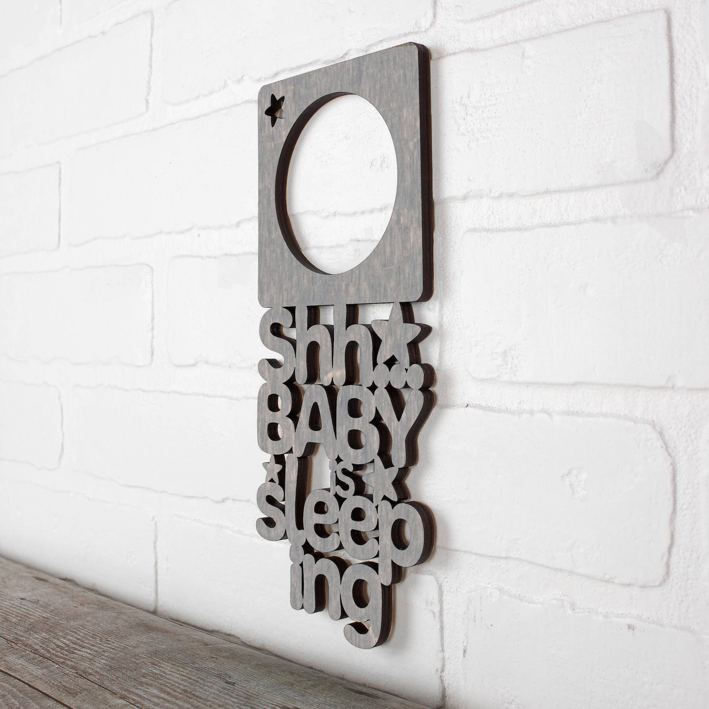 Spunky Fluff - Wholesale Wall Decor - Kids & Baby - Shhh... The Baby Is Sleeping Wood Nursery Door Hanger Sign19