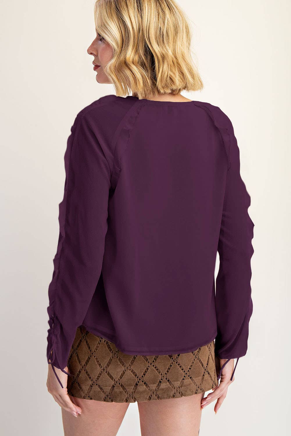 Edit by Nine - Wholesale Blouse - Women's - Ruffled Chiffon Blouse with Tied Front Detail6