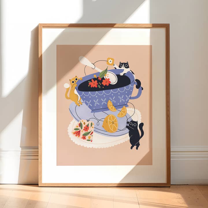 Tea Cat Poster for wholesale by Stefouchat