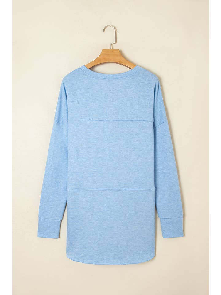 PRETTY BASH - Wholesale Tunic - Women's - Solid V-Neck Raw Hem Long Sleeve Top1