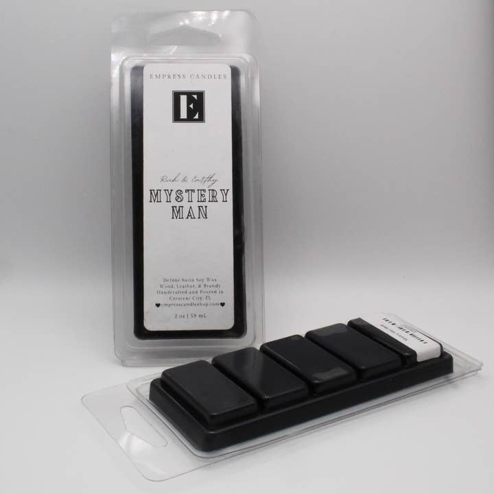 Natural Nontoxic & Vegan Highly Scented Wood Leather Brandy "Mystery Man" Wax Melts for wholesale by Empress Candles