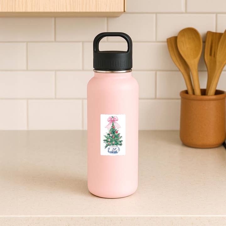 White Vinyl Sticker-Blush & Baubles - A Grand Millennial Christmas Tree for wholesale on Faire3