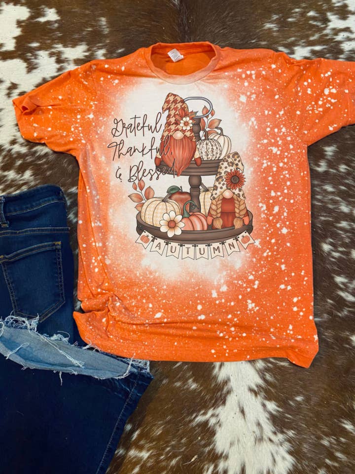 Thankful Grateful and Blessed Fall Bleach Tee for wholesale by Cute As A Rustic Button