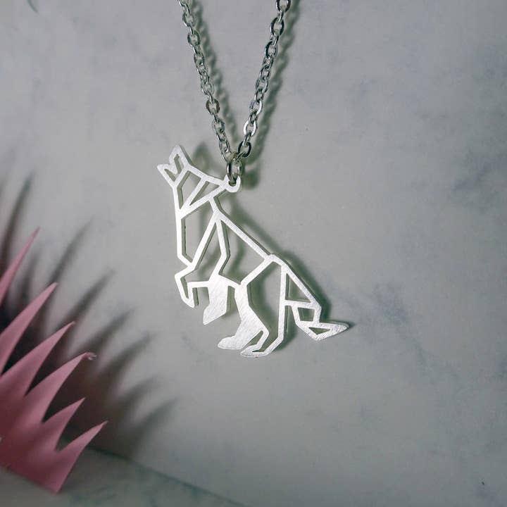 Wolf Silver Origami Necklace for wholesale by La Menagerie