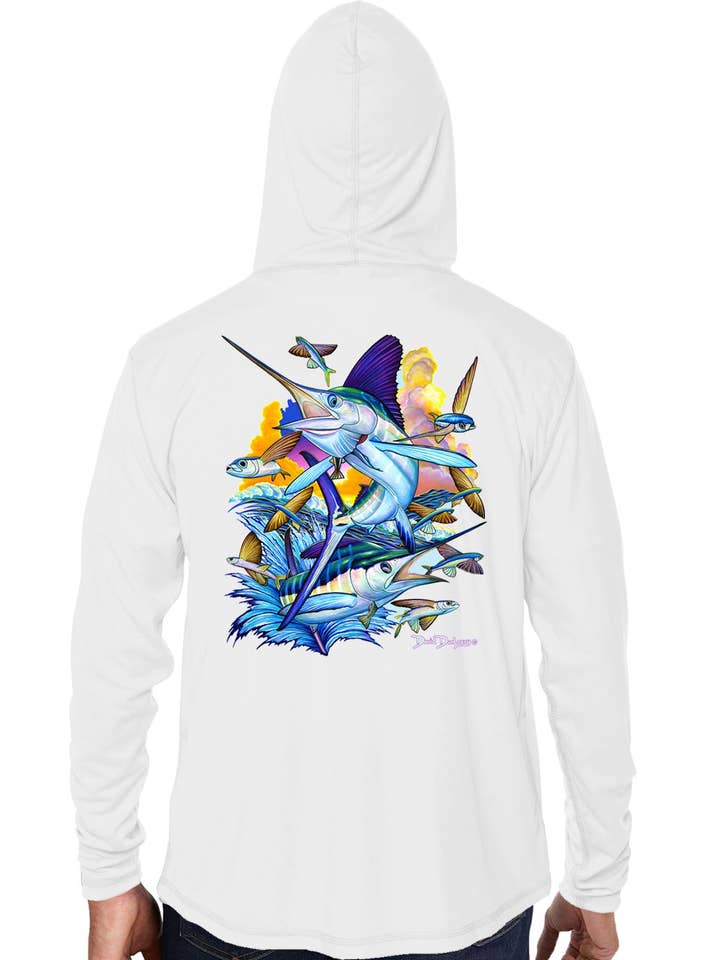 Sweat à capuche performance White Marlin blanc pour homme pour la vente par David Dunleavy