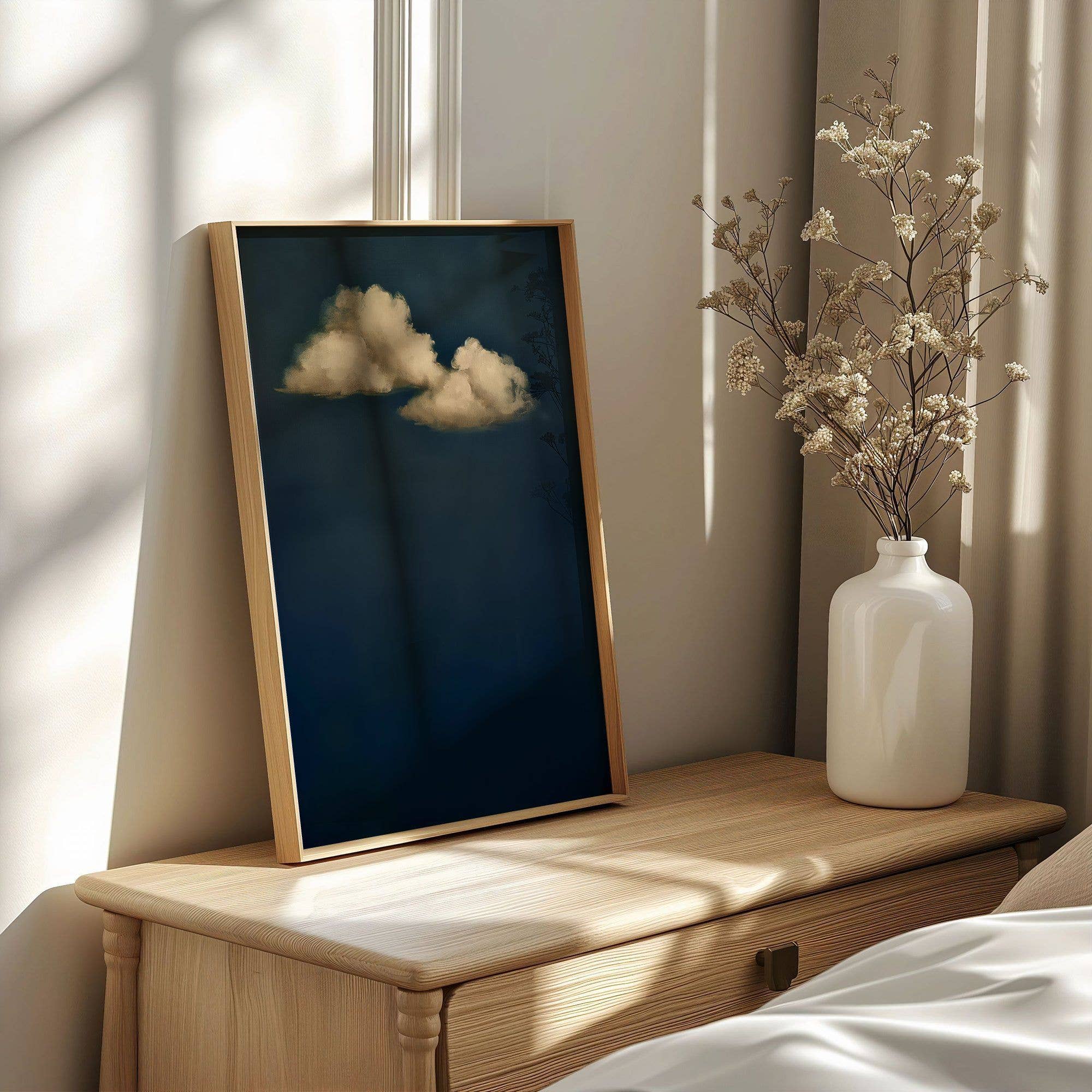 Plumnearly Prints - Wholesale Art Print - Indigo Blue Beige Clouds Painting Fine Art Print Poster 112