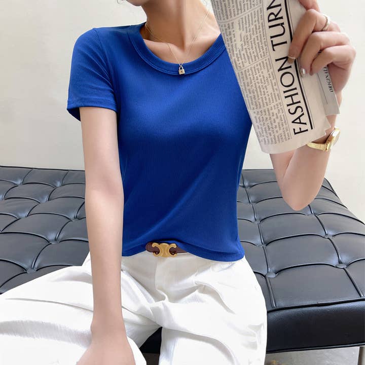 SALINA TRADING INC - Wholesale T-shirt – women's - Summer Women Simple Basic Solid Color U-Neck T-Shirt2