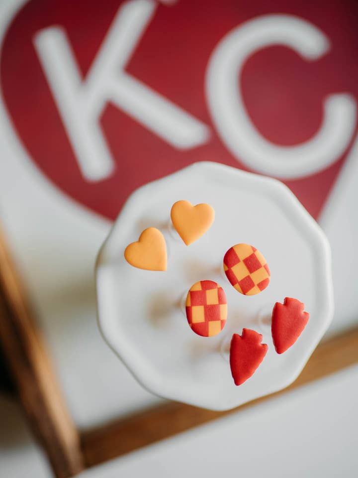 Kansas City Chiefs Stud Pack | Polymer Clay Earrings for wholesale by Wyatt & Quinn Co.