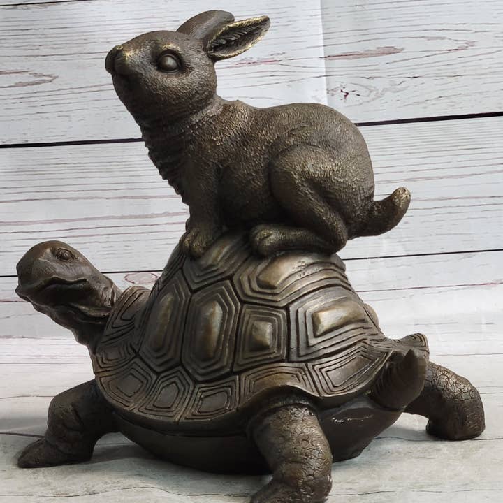 Bronzhaus - Wholesale Sculpture - Tortoise and the Hare Aesop Fable Bronze Sculpture Figurine Statue Collectible Decor Signed Original Art