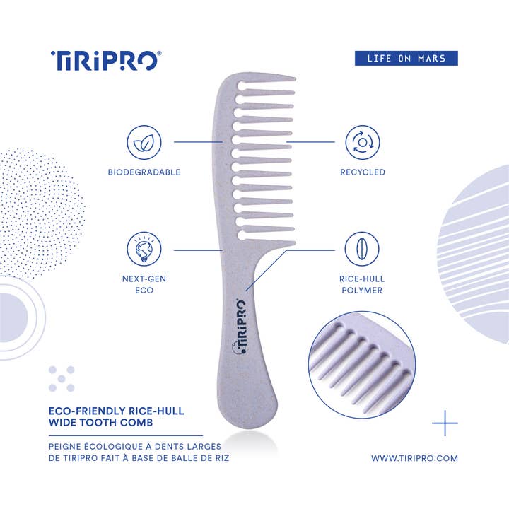 Tiri Pro - Wholesale Hair brush/comb - Eco-Friendly Wide Tooth Comb - Rice Hull (Gray)4