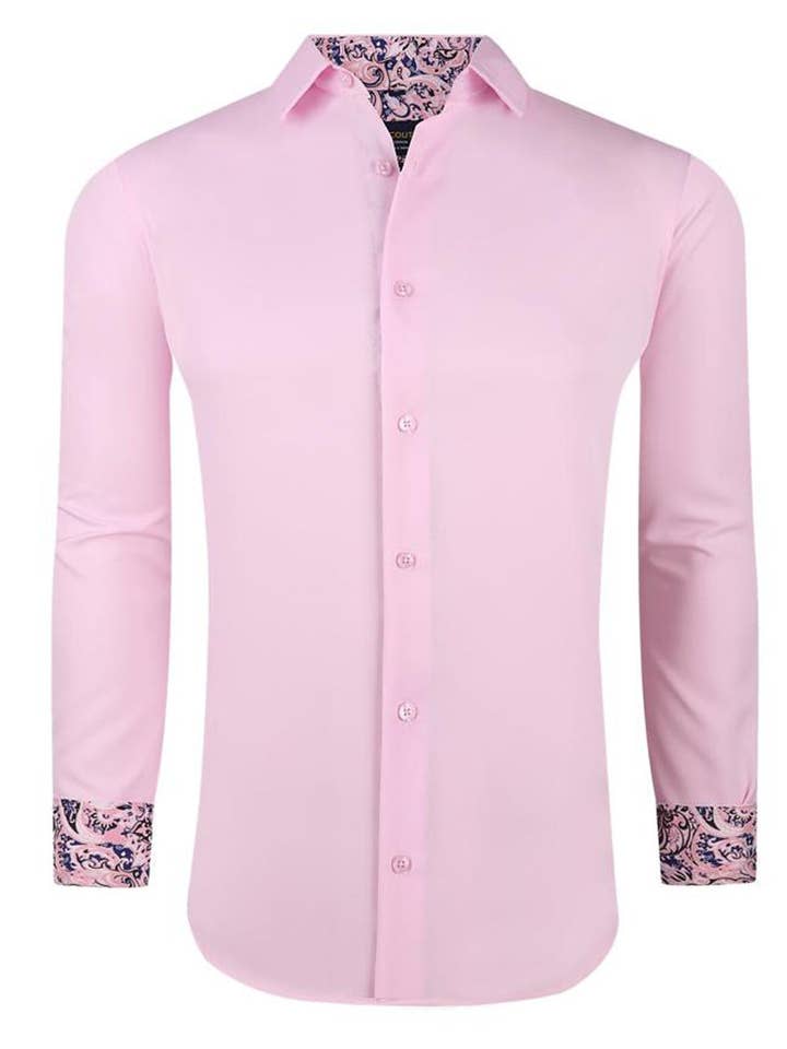 Camicia a maniche lunghe in spandex elasticizzato tinta unita - Rosa per la vendita all'ingrosso da parte di Suslo Couture
