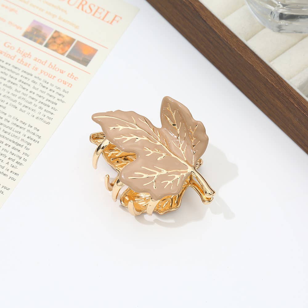 SoapElenGlen – Großhandel Haarclip – Damen – Herbst-Ahornblatt-Metallhaarklammern mit Goldakzenten0