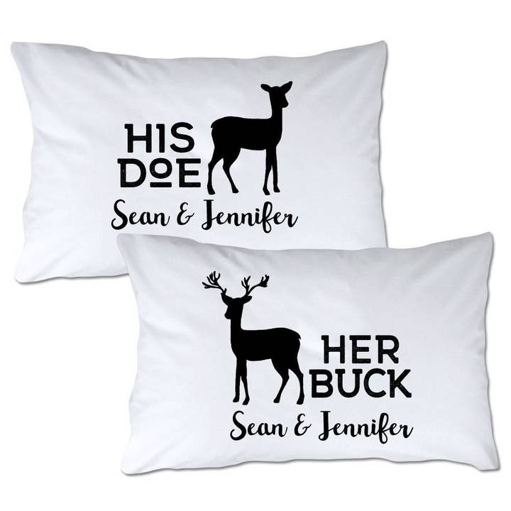 Personalized His Doe Her Buck Pillowcase Set for wholesale by 4 Wooden Shoes