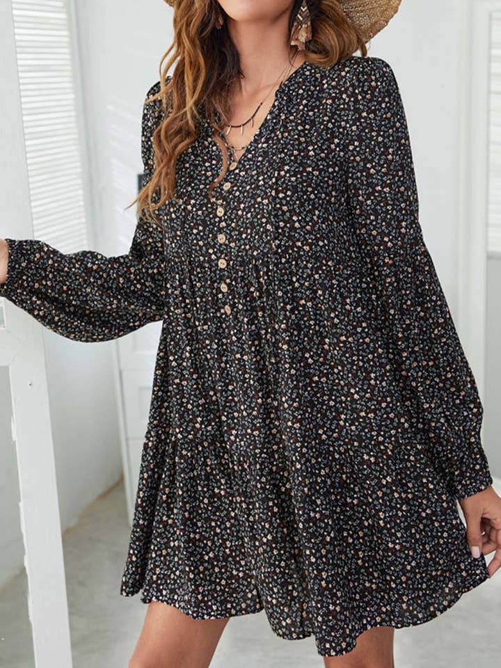 Button Detail Tiered Shift Dress for wholesale by Anna Kaci Wholesale