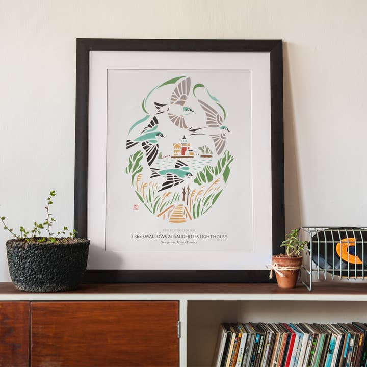 Mayuko Fujino Bird & Nature Art - Wholesale Art Print - Art print: Tree Swallows at Saugerties Lighthouse, Saugertie2