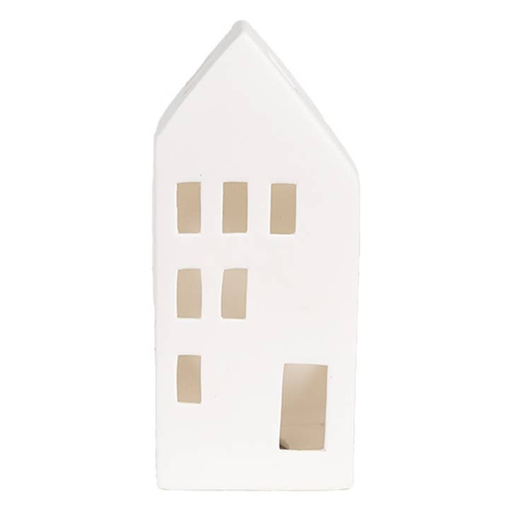 6CE1793 Decorative House with LED 7x6x15 cm White Porcelain for wholesale by Clayre & Eef