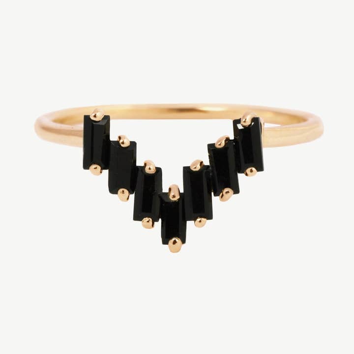 Chevron Ring in Black Onyx/Gold for wholesale by Studio Grun