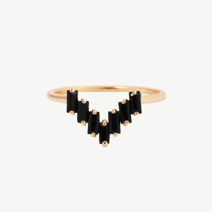 Chevron Ring in Black Onyx/Gold for wholesale by Studio Grun