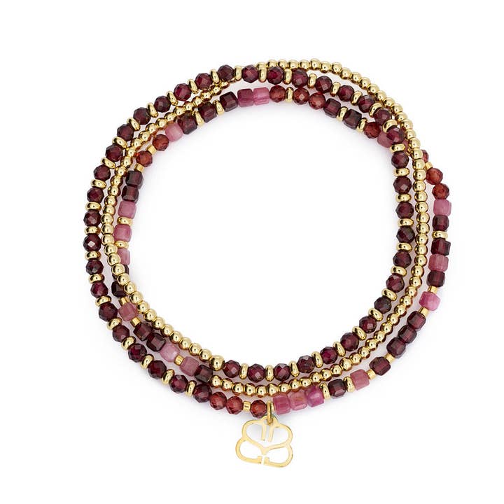 Annabelle Garnet & Gold Beaded Wrap Bracelet for wholesale by Boho Betty