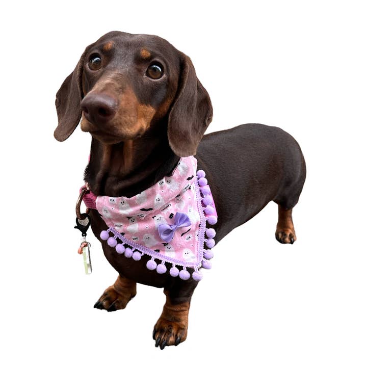 Puppies & Pom Poms - Wholesale Pet Bandana - Dog - Cute Pink Ghosts! Halloween Pompom Dog Bandana5