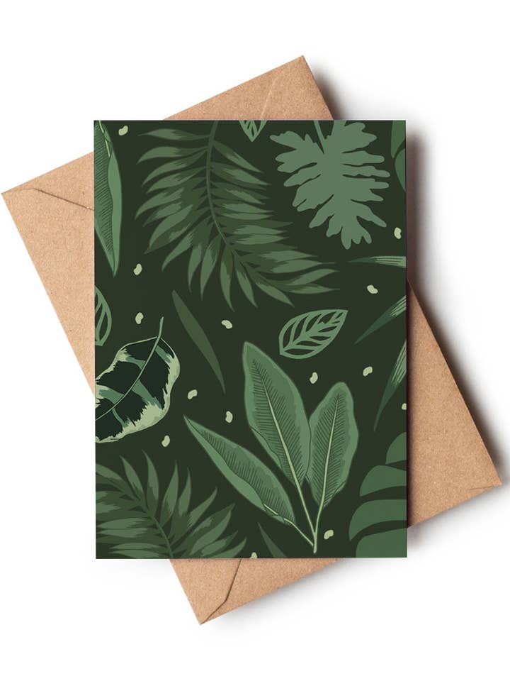 Dark Green Tropical Jungle Leaf Notecard | Mini Blank Card for wholesale by Wildwood Paper