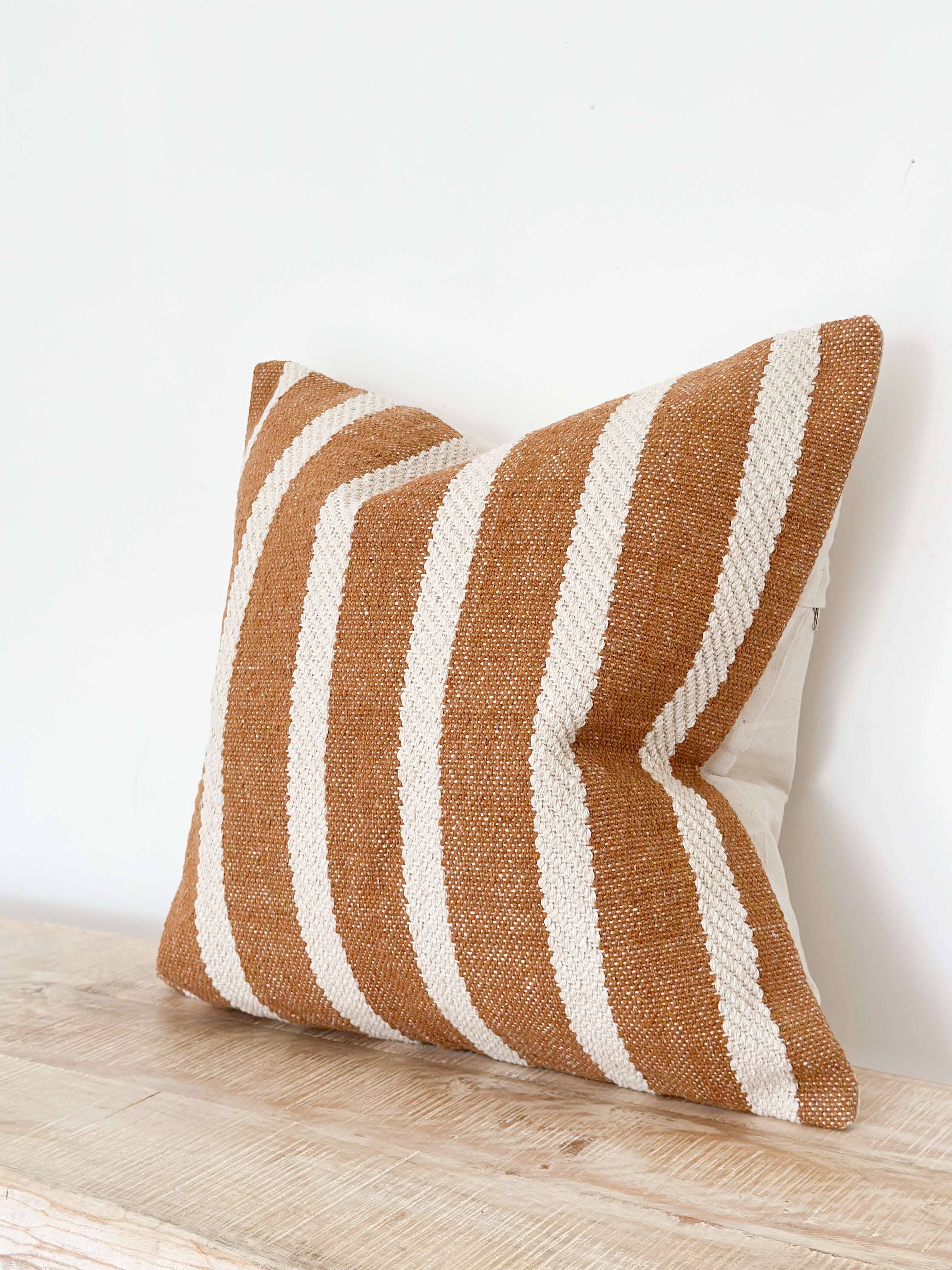 Ellenvale Trade - Wholesale Cushion Set - India Luxe Cotton Cushion Cover 53x53 – Rust & Cream Stripe