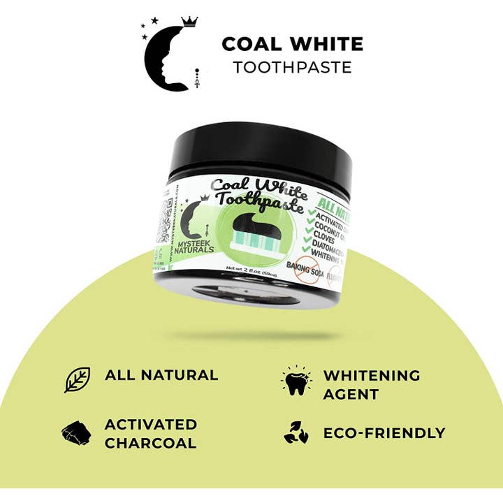 Mysteek Naturals - Wholesale Toothpaste - Coal White Toothpaste, Teeth Whitening Charcoal Toothpaste, Natural Toothpaste with Activated Charcoal, Fluoride Free Toothpaste for Oral Care (1 oz)5
