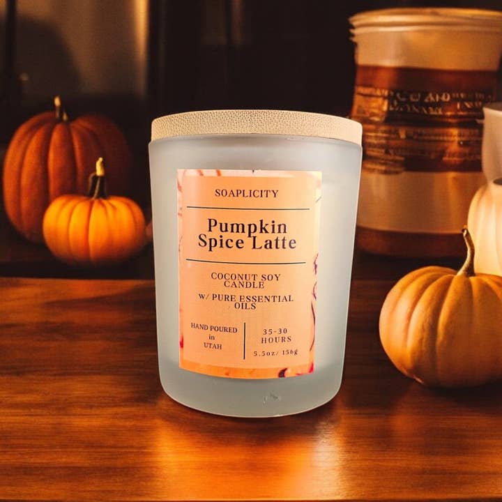 Pumpkin Spice Latte Candle - Coconut-Soy, 2 Sizes for wholesale by Soaplicity