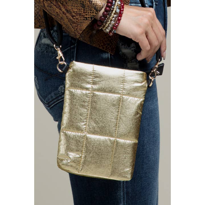 Gold Insulated Metallic Bubble Cross Body Bag for wholesale on Faire1