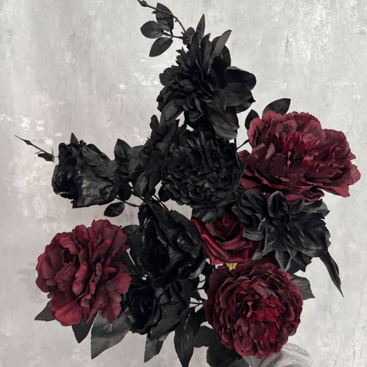 Sweet Home Deco - Wholesale Artificial Flowers - Gothic Faux Silk Flowers in Black/Red, Floral Design Flowers