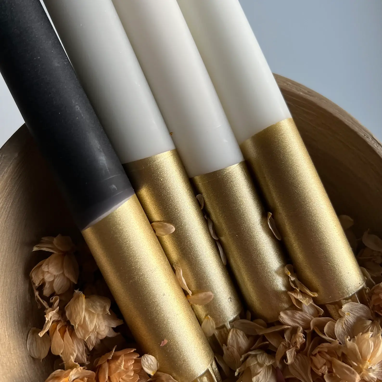 Miss Wildhorse - Wholesale Tapered Candle/Candlestick - Dip Dye Candles/*Black Gull* Black Gray Beige Gold2