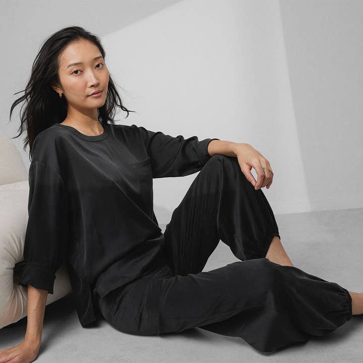Washable Silk Long Sleeve Jogger Pant Set for wholesale by LUNYA