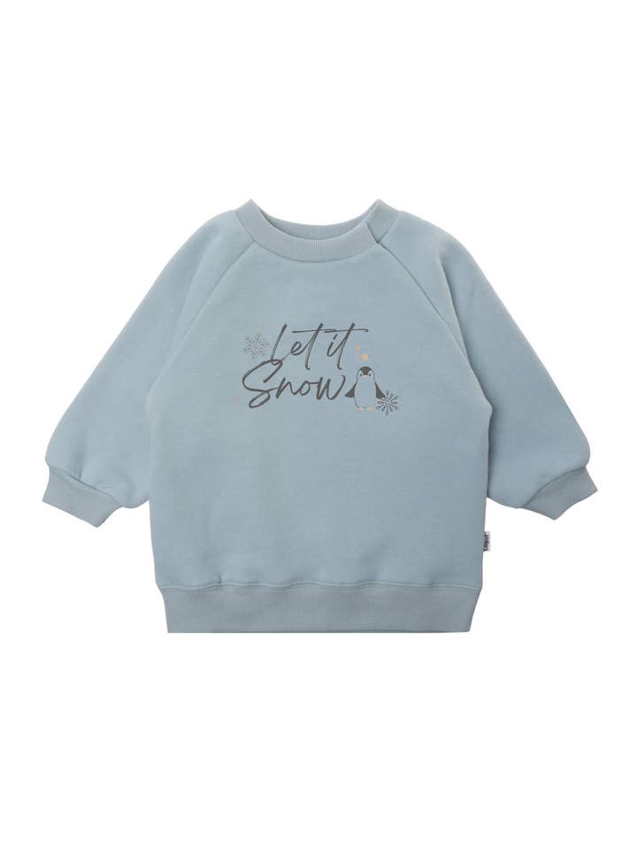 Light blue sweatshirt with "let it snow" print for wholesale by Liliput