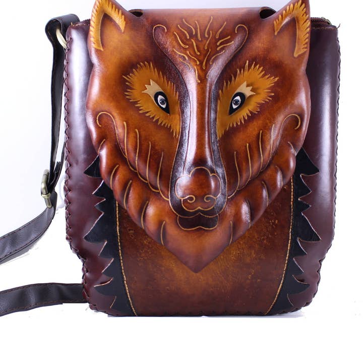 Handgemaakte leren Large Wolf Purse met kruislichaam voor wholesale door Sunflower Handmade leather inc